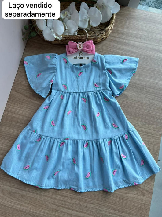 VESTIDO MANGA CURTA BUFANTE ESTAMPA MELANCIA MENINA PULLA BULLA