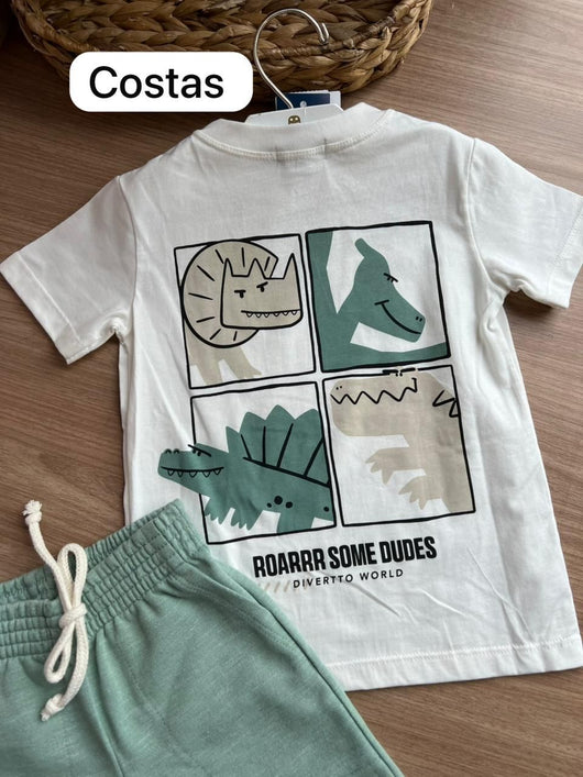 CONJUNTO CAMISETA MANGA CURTA DINO DINOSSAUROS E BERMUDA MENINO DIVERTTO