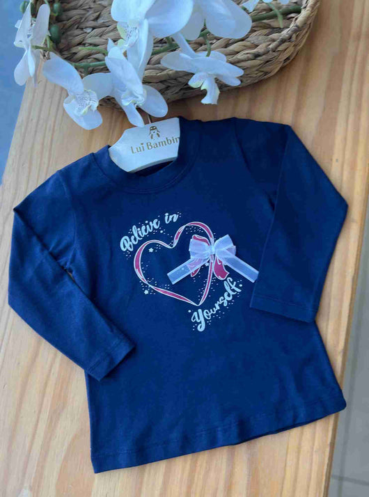 BLUSA MANGA LONGA EM MALHA CORACAO LACO MENINA HAVE FUN