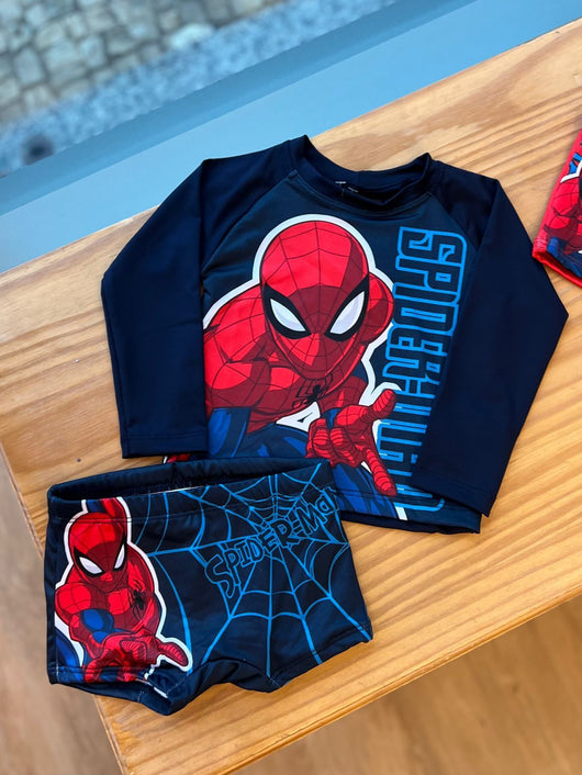 CONJUNTO CAMISETA MANGA LONGA E SUNGA BOXER SPIDER-MAN UV50+ MENINO FAKINI