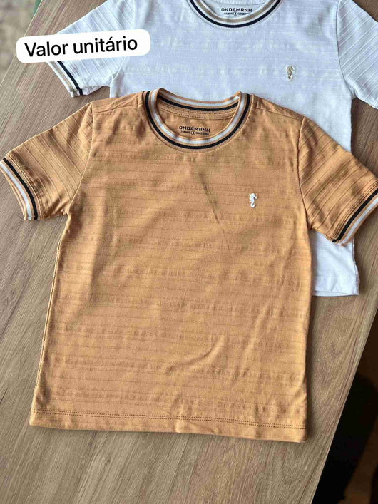 CAMISETA MANGA CURTA MEIA MALHA TRABALHADA MENINO ONDA MARINHA