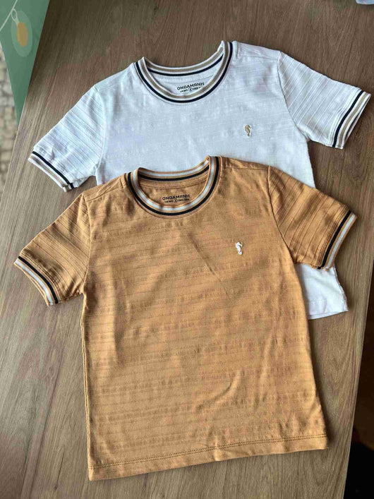 CAMISETA MANGA CURTA MEIA MALHA TRABALHADA MENINO ONDA MARINHA