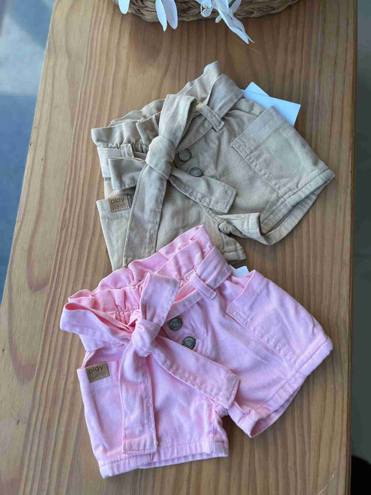 SHORT SARJA CINTO AMARRAÇÃO BOLSOS BOTÕES MENINA PLAYGROUND