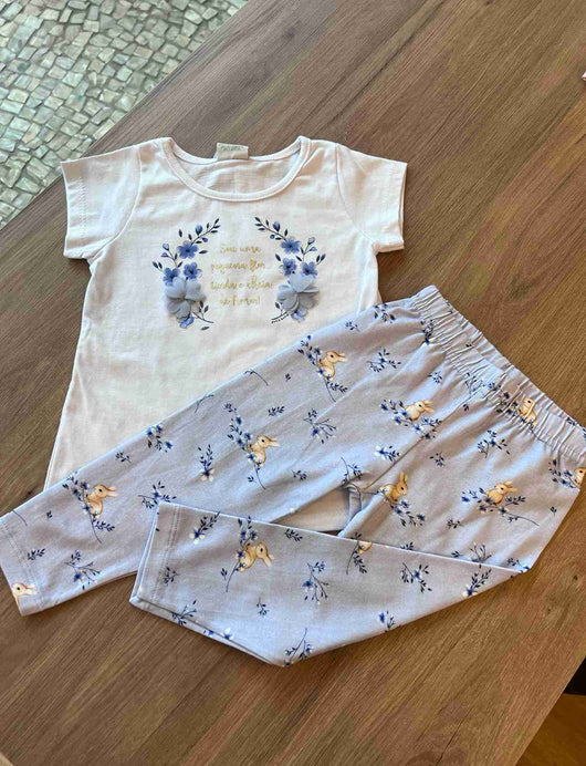 CONJUNTO MANGA CURTA FLORES E CALÇA LEGGING MENINA PULLA BULLA