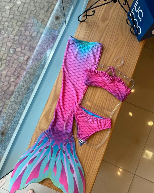 CONJUNTO BIQUINI CALCINHA E CAUDA SEREIA COM BABADO UV50+ MENINA LUI BAMBINI