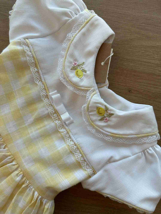 VESTIDO MANGA CURTA XADREZ COM GOLA BORDADO LIMÕES E RENDA MENINA BÁRBARA KIDS