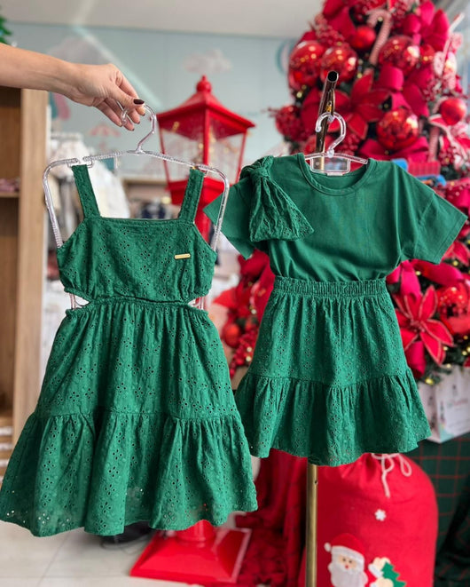 CONJUNTO BLUSA MANGA CURTA LAÇO LAISE E SAIA MENINA COLORITTA