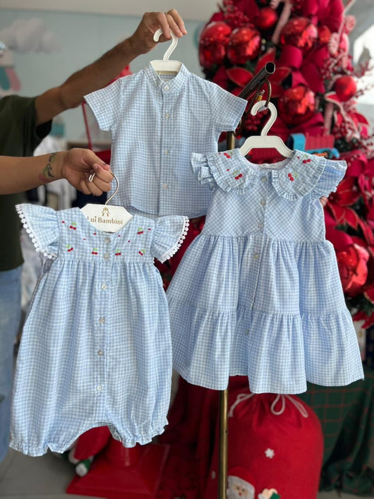 MACACÃO ROMPER MANGA CURTA BABADO XADREZ BORDADO CEREJAS MENINA BÁRBARA KIDS