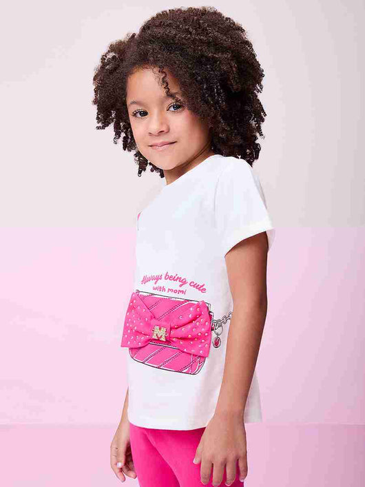 CONJUNTO BLUSA MC BOLSA LACO STRASS E CALÇA LEGGING MENINA MOMI PRO30