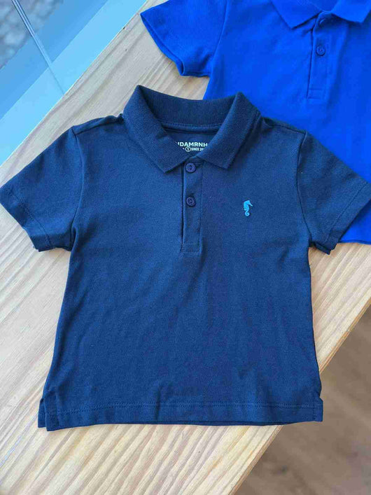 CAMISA MANGA CURTA NATAL GOLA POLO EM PIQUET MENINO ONDA MARINHA