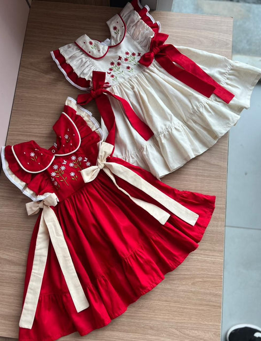 VESTIDO MANGA CURTA BUFANTE BORDADO FLORES MENINA LUI BAMBINI