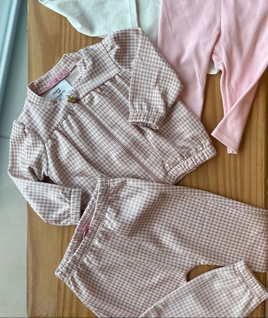 CONJUNTO CASACO MANGA LONGA COM ZIPER E CALCA PIED DE POULE MENINA MOMI PRO50