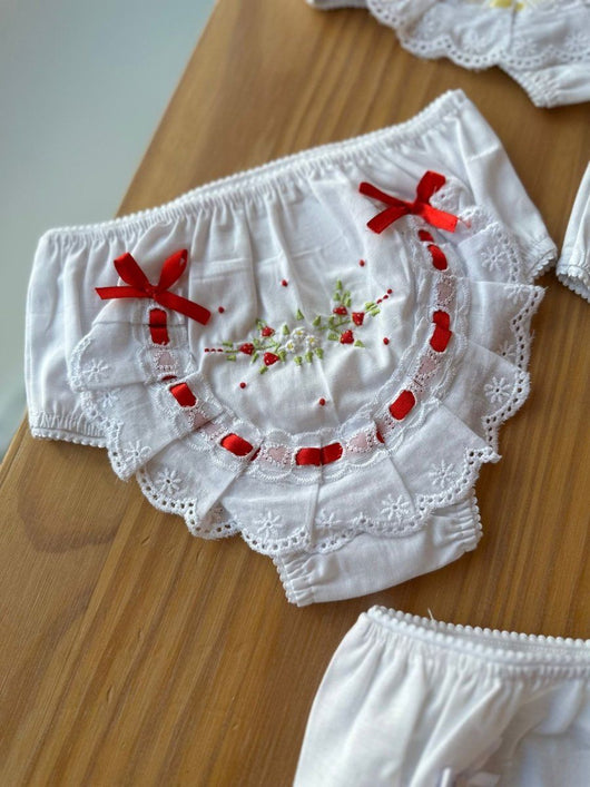 CALCINHA ALGODÃO COM RENDAS LAÇOS E LAISE BORDADOS VARIADOS MENINA LUI BAMBINI