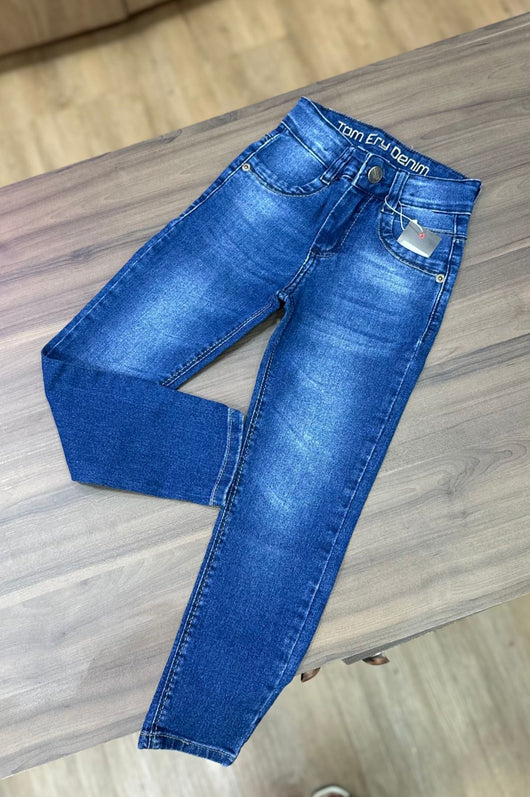CALÇA JEANS 5 BOLSOS BORDADOS E AJUSTE INTERNO DENIN STYLE MENINO TOM ERY