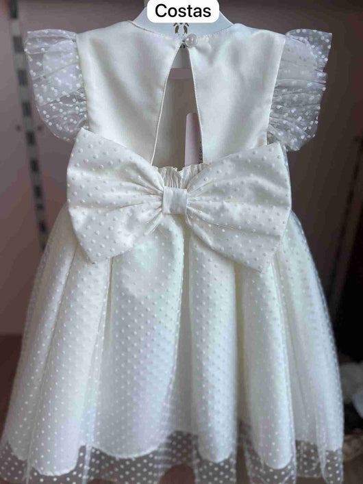 VESTIDO MANGA CURTA POÁ PEROLAS TULE MENINA CATTAI