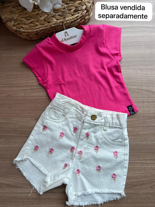 SHORT BOLSOS FAKE FLORES BORDADOS MENINA LUI BAMBINI