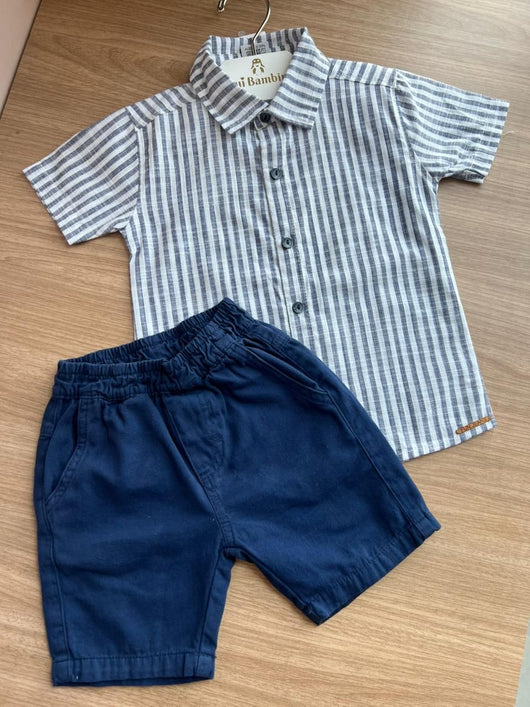 CONJUNTO CAMISA MANGA CURTA LISTRADO BOTÕES E BERMUDA MENINO HAVE FUN