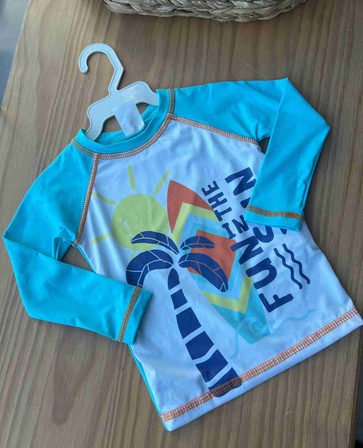 CAMISETA PRAIA MANGA LONGA COQUEIRO PRANCHA MENINO TIP TOP 45PRO50+