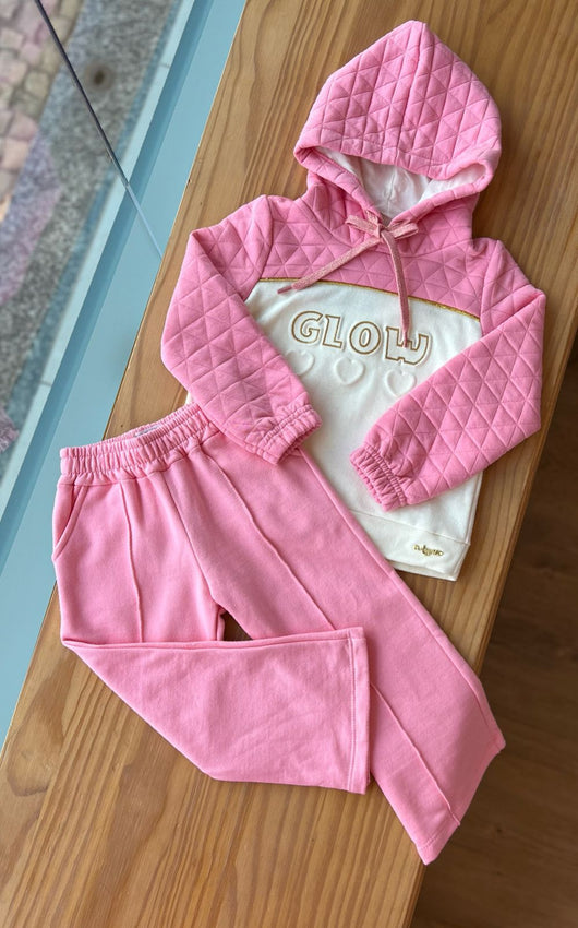 CONJUNTO MOLETOM COM CAPUZ CORDAO E CALCA METALASSE GLOW MENINA ANGERO PRO30
