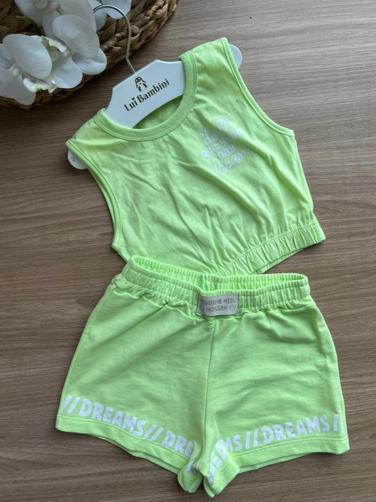 CONJUNTO BLUSA REGATA DONT QUIT YOUR DAY DREAM E SHORT MENINA HRRADINHOS