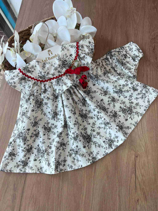 VESTIDO MANGA CURTA BABADO FLORAL COM PRESILHA MENINA KOPELA