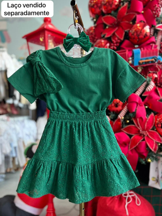 CONJUNTO BLUSA MANGA CURTA LAÇO LAISE E SAIA MENINA COLORITTA