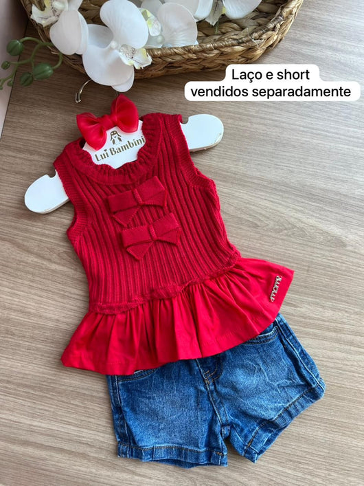 BLUSA REGATA TRICÔ LAÇOS MENINA MOMI