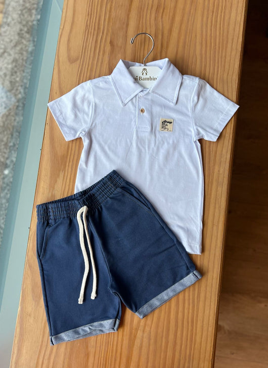 CONJUNTO CAMISA MANGA CURTA POLO BRAND COM BERMUDA COM BOLSOS E CORDÃO DECORATIVO MENINO ABRANGE 20PRO50