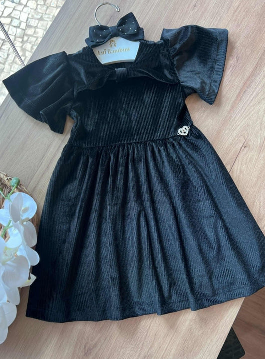 VESTIDO MANGA CURTA COTELE PINGENTE STRASS MENINA MOMI