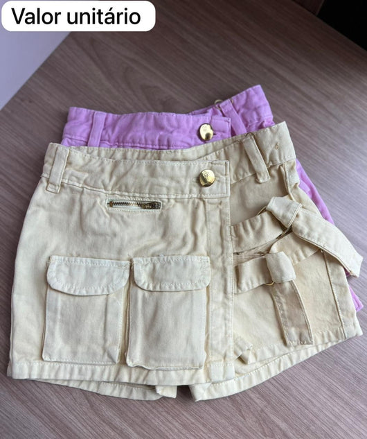 SHORT SAIA CARGO SARJA BOLSOS ZÍPER AMARRAÇÃO MENINA LUI BAMBINI