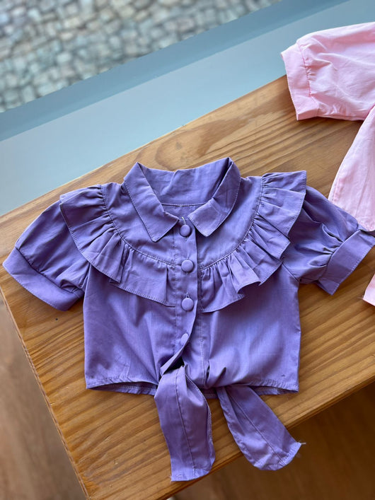 BLUSA MANGA CURTA COM AMARRAÇÃO BABADOS E BOTÕES MENINA LUI BAMBINI