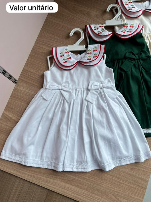 VESTIDO REGATA GOLA BORDADA CEREJAS LAÇO MENINA LUI BAMBINI