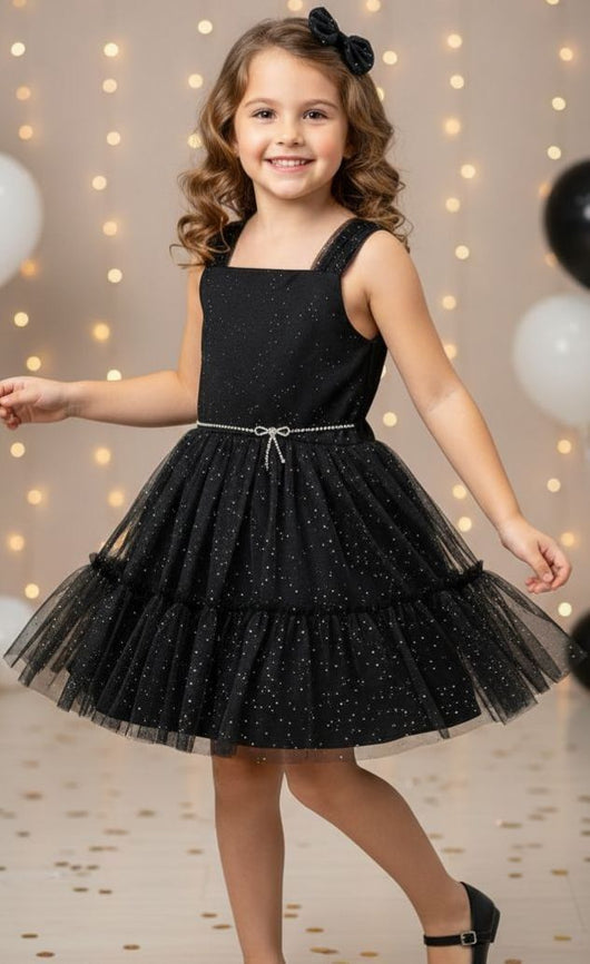 VESTIDO ALÇA TULE GLITTER E CINTO STRASS MENINA PETIT CHERIE