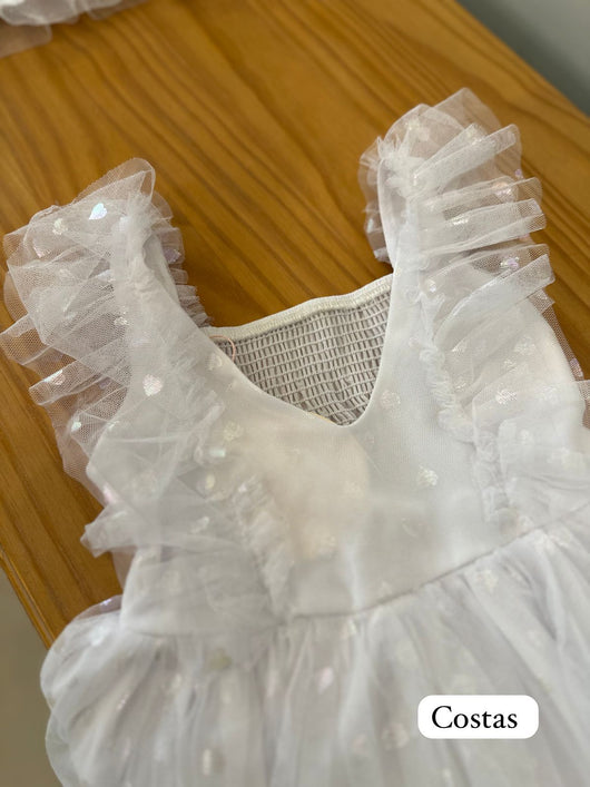 VESTIDO COM ALCA FRU FRU EM TULE POA CORACOES MENINA BAMBOLLINA 50PRO50+