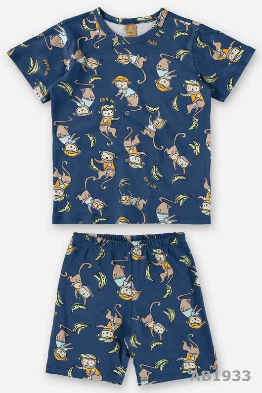 CONJUNTO PIJAMA CAMISETA MANGA CURTA COM BERMUDA MACAQUINHOS MENINO UP BABY PRO35