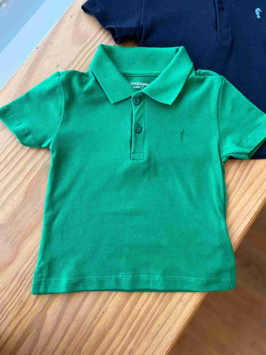 CAMISA MANGA CURTA NATAL GOLA POLO EM PIQUET MENINO ONDA MARINHA