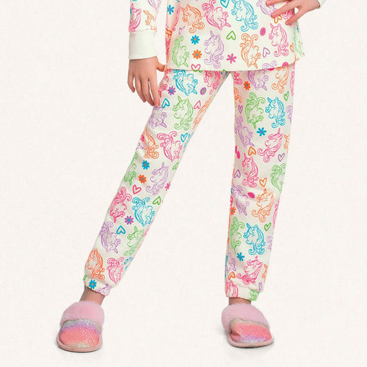 CONJUNTO PIJAMA BLUSÃO MANGA LONGA UNICÓRNIO E CALÇA MENINA FAKINI
