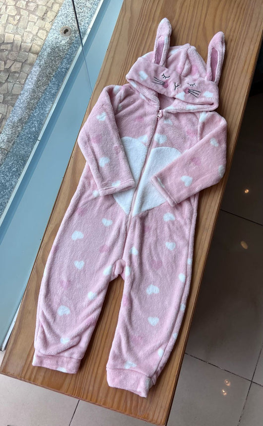 MACACAO MANGA LONGA EM PELUCIA COM ZIPER E CAPUZ COELHINHA MENINA TIP TOP PRO30