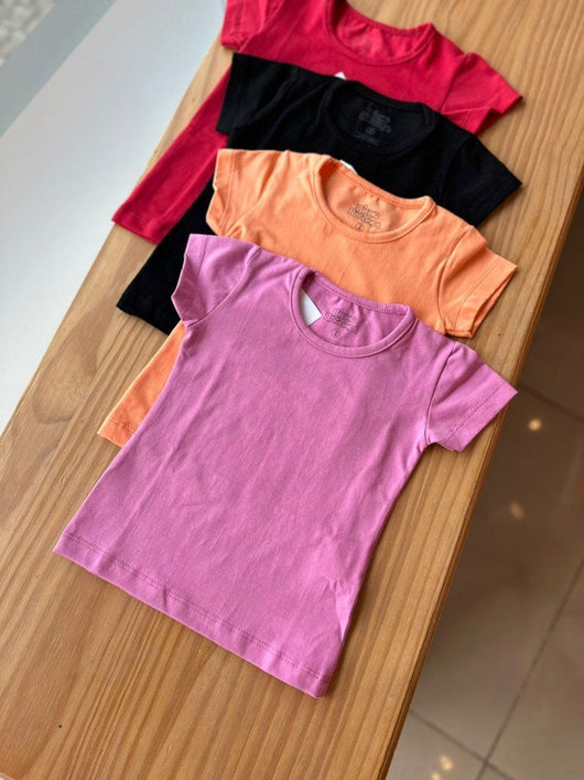 BLUSA MANGA CURTA BÁSICA LISA EM ALGODÃO MENINA BICHO BAGUNÇA