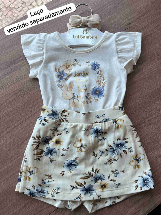 CONJUNTO MANGA CURTA JARDIM COELHO E SHORT SAIA MENINA PULLA BULLA