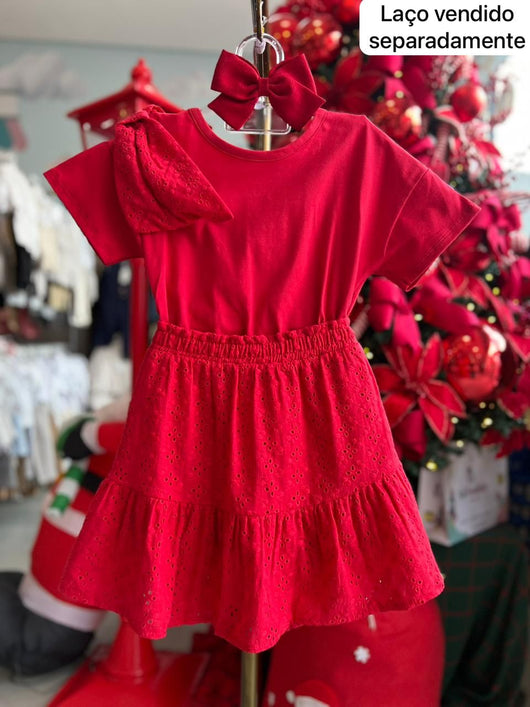 CONJUNTO BLUSA MANGA CURTA LAÇO LAISE E SAIA MENINA COLORITTA