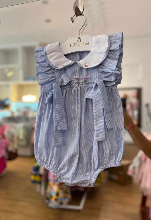 ROMPER MANGA CURTA JUNINO XADREZ COM LAÇOS E TULIPAS BORDADAS MENINA LUI BAMBINI