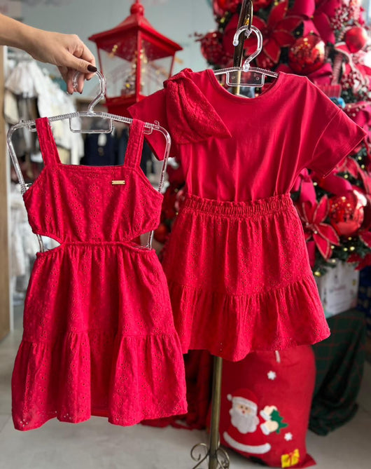 CONJUNTO BLUSA MANGA CURTA LAÇO LAISE E SAIA MENINA COLORITTA