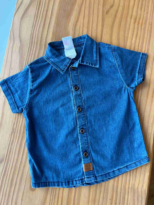 CAMISA MANGA CURTA JEANS COM GOLA E BOTÕES METÁLICOS MENINO PULLA BULLA