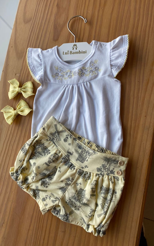 CONJUNTO BODY MANGA CURTA BORDADO FLORAL COM SHORT BALOES MENINA MILON PRO40