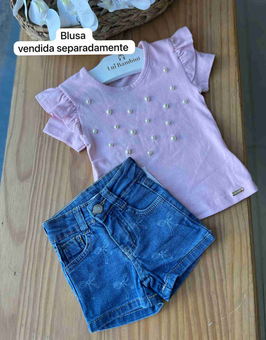 SHORT JEANS BOLSOS ZÍPER BOTÃO LAÇOS MENINA PLAYGROUND