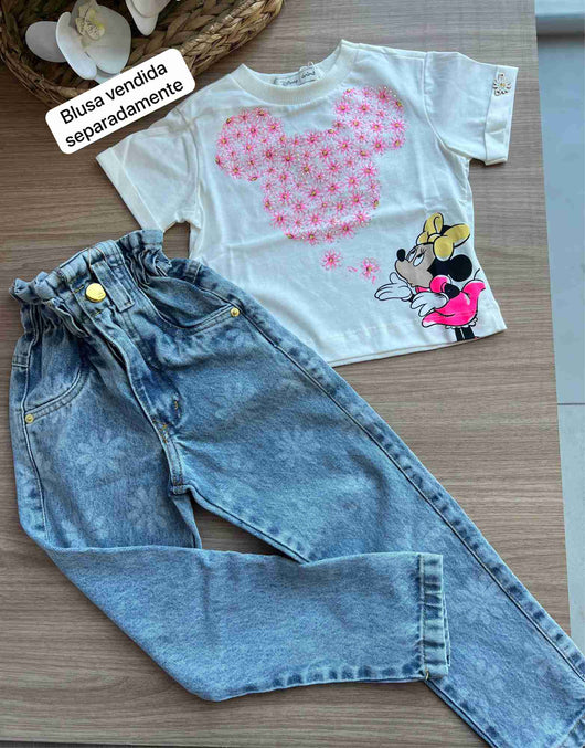 CALÇA BOLSO FAKE FLORES JEANS MENINA LUI BAMBINI
