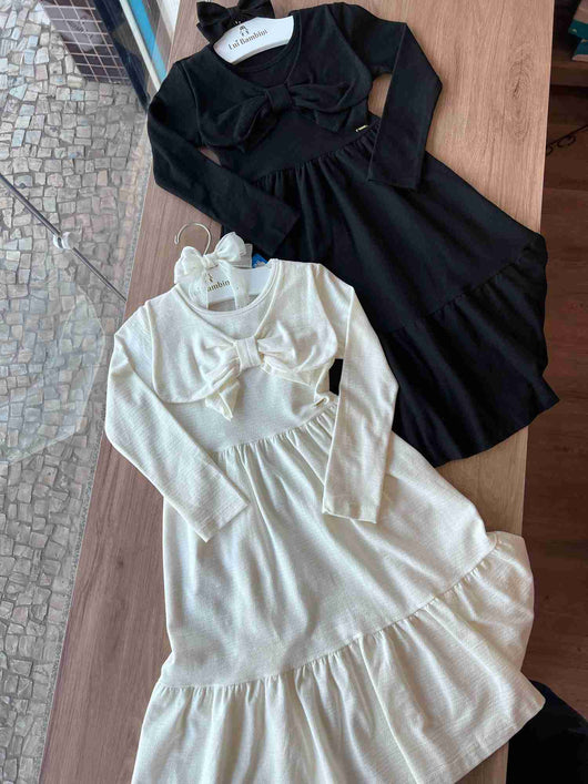 VESTIDO MIDI MANGA LONGA LAÇO MENINA FAKINI
