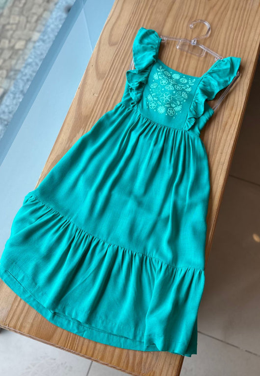 VESTIDO DE ALCA EM VISCOSE COM AMARRACAO E BABADOS FLORAL MENINA INFANTI PRO45