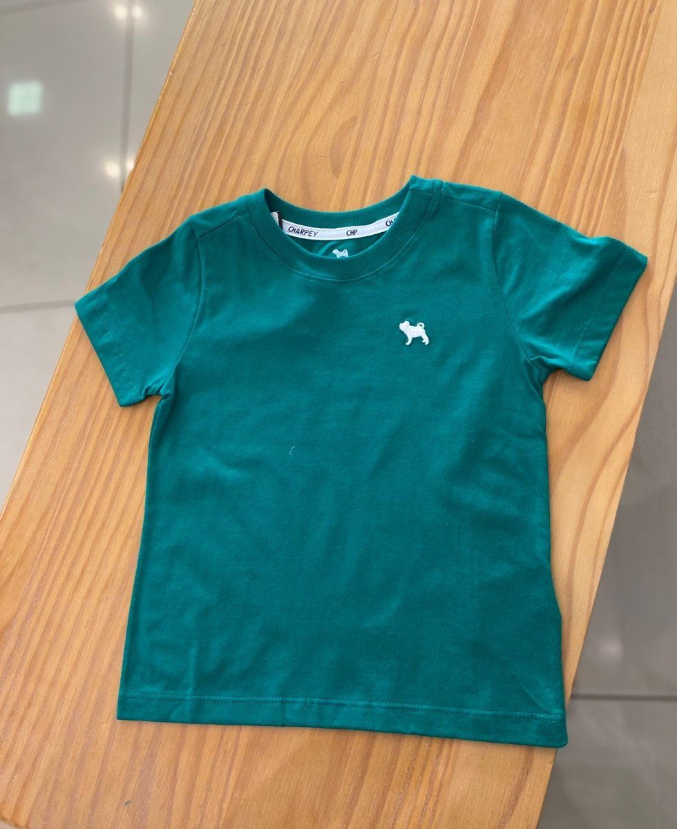 CAMISETA MANGA CURTA EM MEIA MALHA COM BORDADO E GOLA REDONDA MENINO CHARPEY